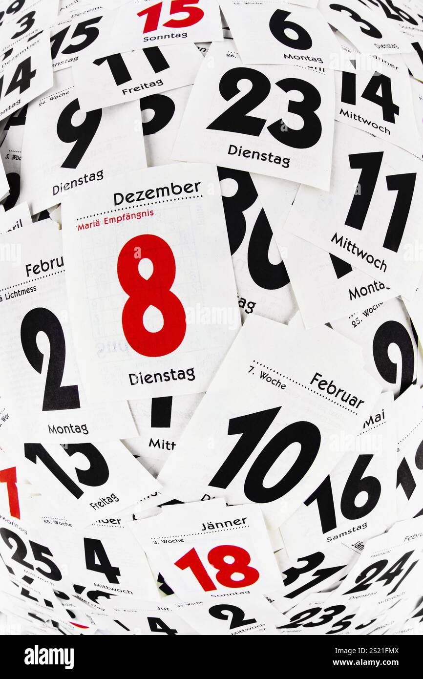 I giorni strappati di un calendario. Il passato alla fine dell'anno. Austria Foto Stock