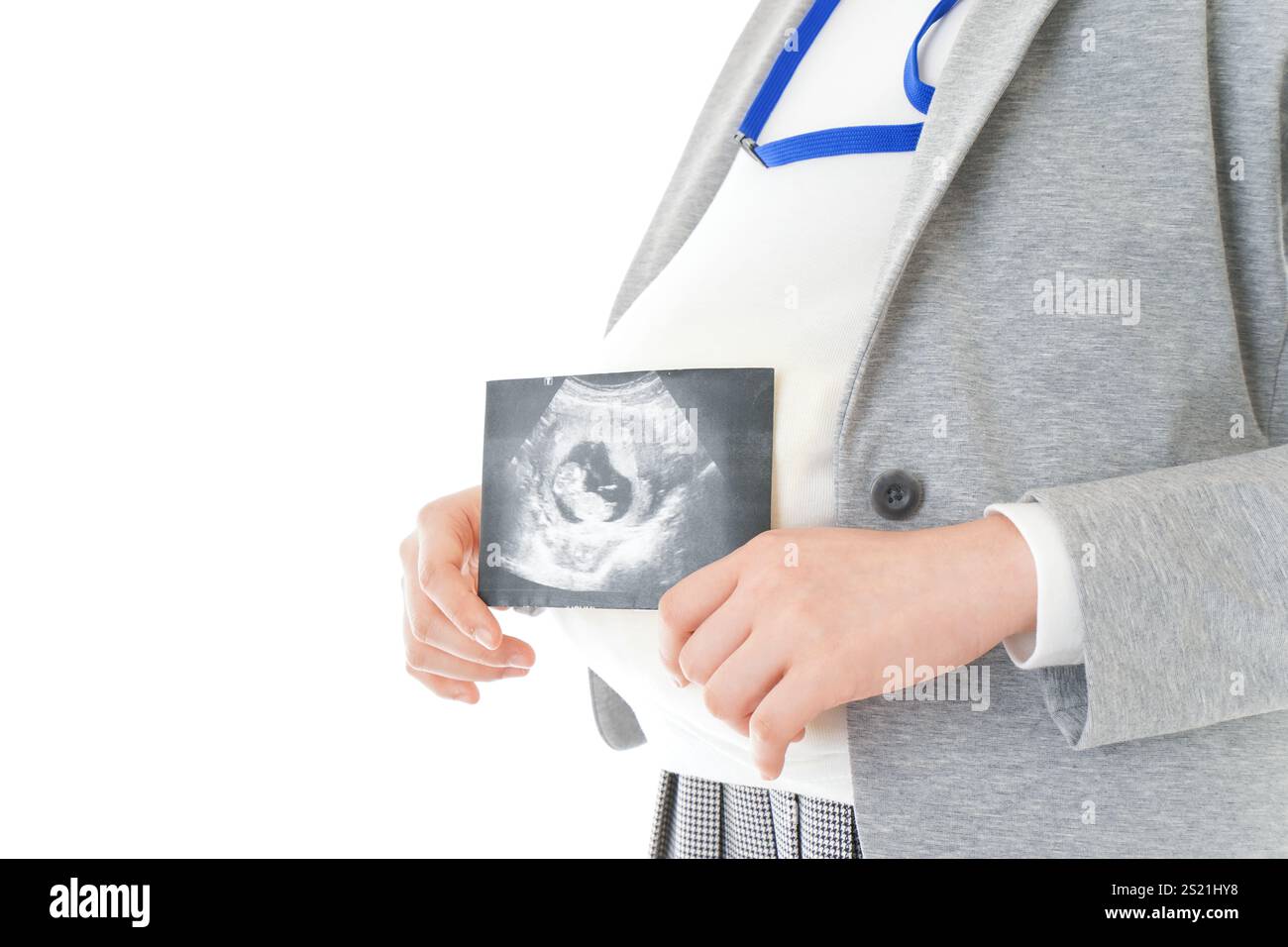 Donna d'affari incinta con immagine eco Foto Stock