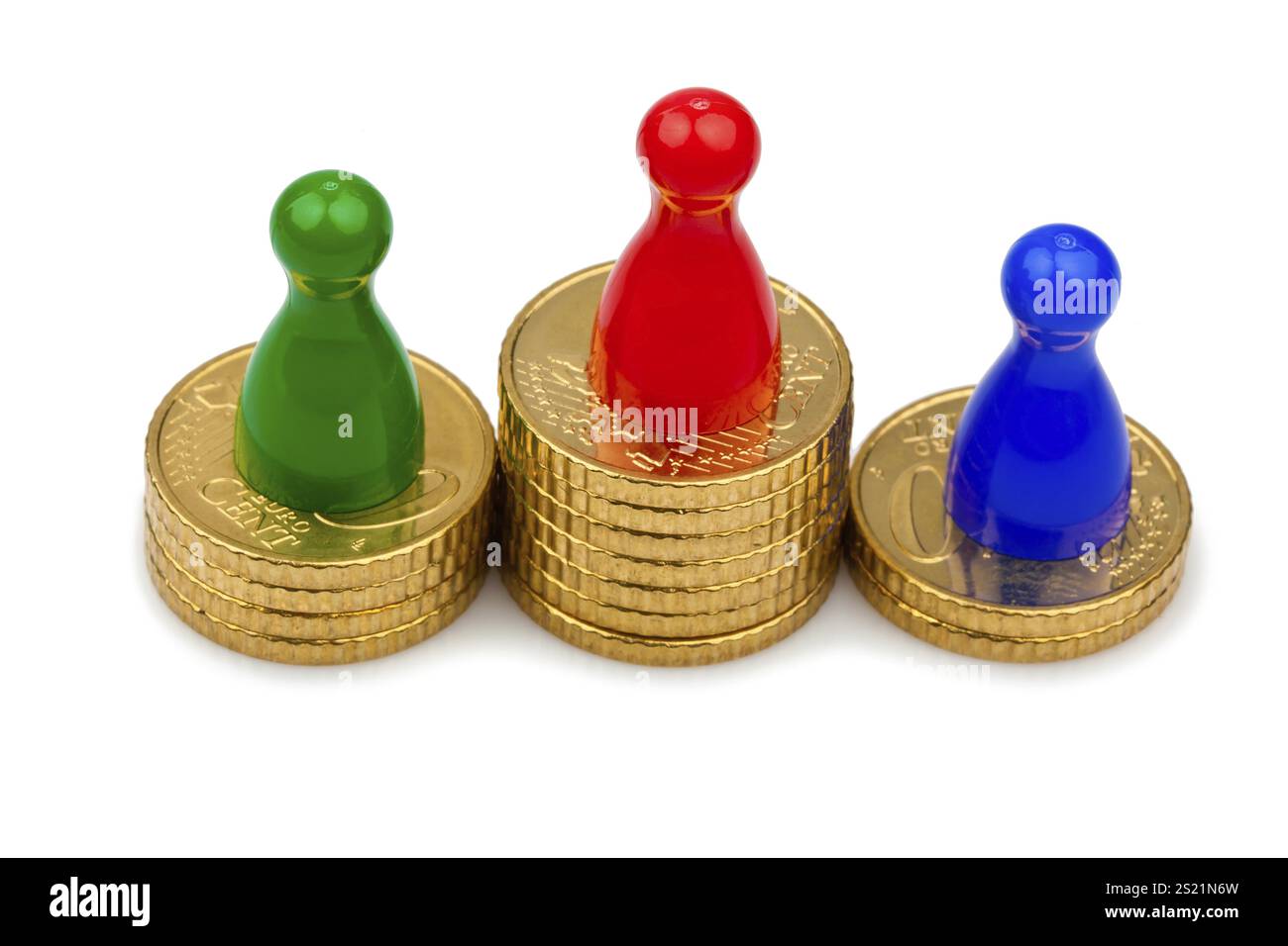 Pedine sulle monete. Successo e punteggio. Vincitori e perdenti. Austria Foto Stock