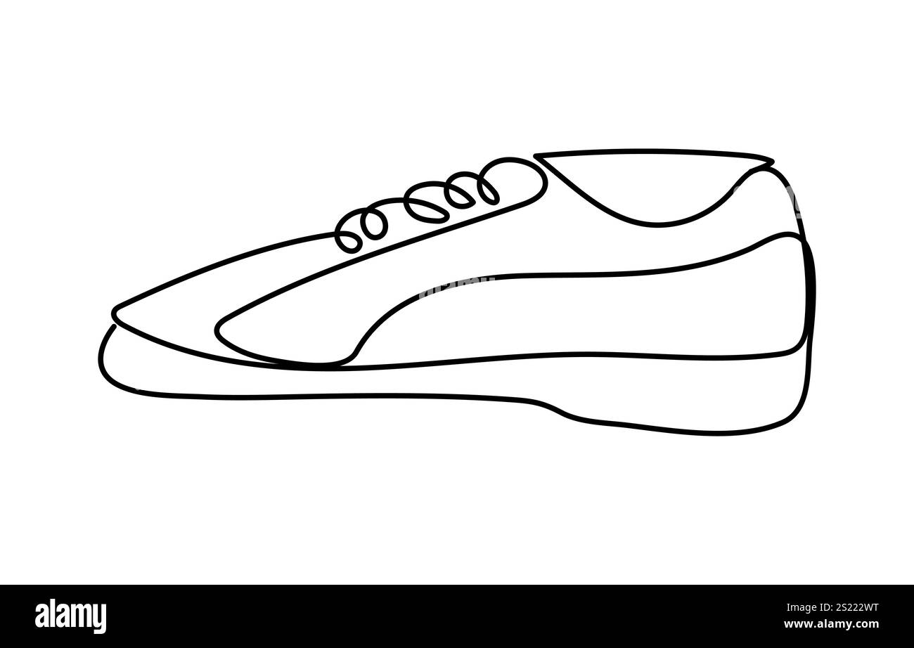 le sneakers sono disegnate con una linea. Scarpe sportive dallo stile lineare. una linea continua. Illustrazione vettoriale, illustrazione vettoriale delle scarpe da ginnastica. Sport Illustrazione Vettoriale