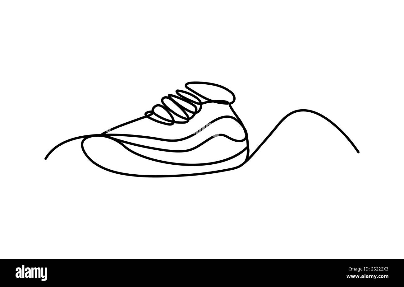 le sneakers sono disegnate con una linea. Scarpe sportive dallo stile lineare. una linea continua. Illustrazione vettoriale, illustrazione vettoriale delle scarpe da ginnastica. Sport Illustrazione Vettoriale