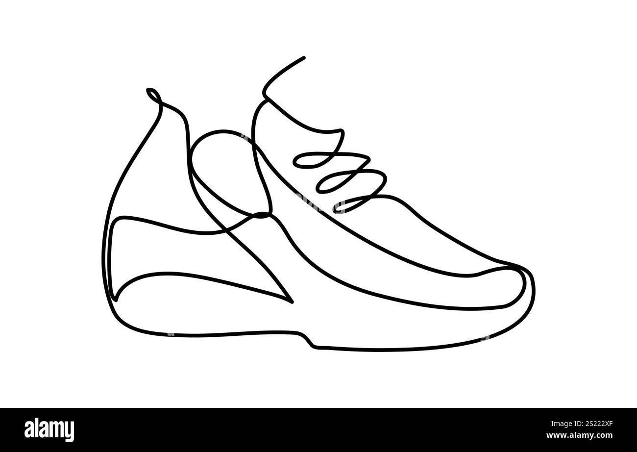 le sneakers sono disegnate con una linea. Scarpe sportive dallo stile lineare. una linea continua. Illustrazione vettoriale, illustrazione vettoriale delle scarpe da ginnastica. Sport Illustrazione Vettoriale