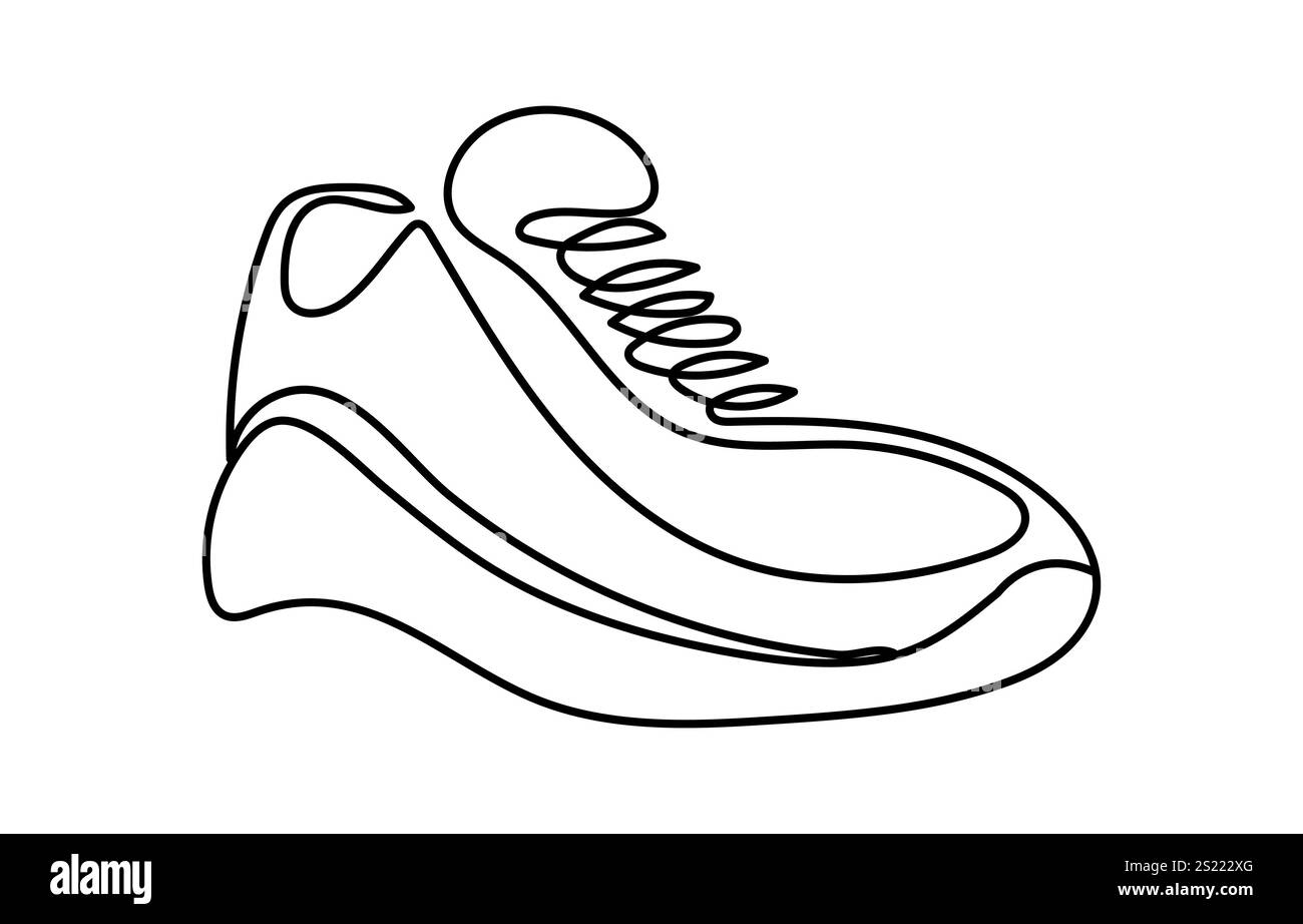 le sneakers sono disegnate con una linea. Scarpe sportive dallo stile lineare. una linea continua. Illustrazione vettoriale, illustrazione vettoriale delle scarpe da ginnastica. Sport Illustrazione Vettoriale