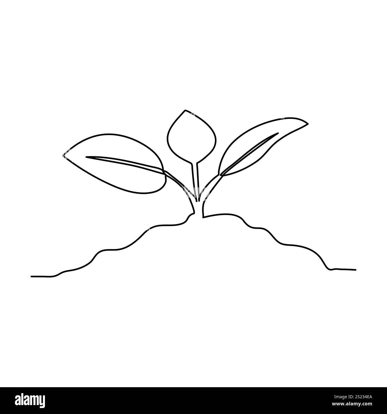 Disegno continuo su una linea della lavorazione della crescita vegetale da illustrazione grafica del vettore del contorno dei semi Illustrazione Vettoriale