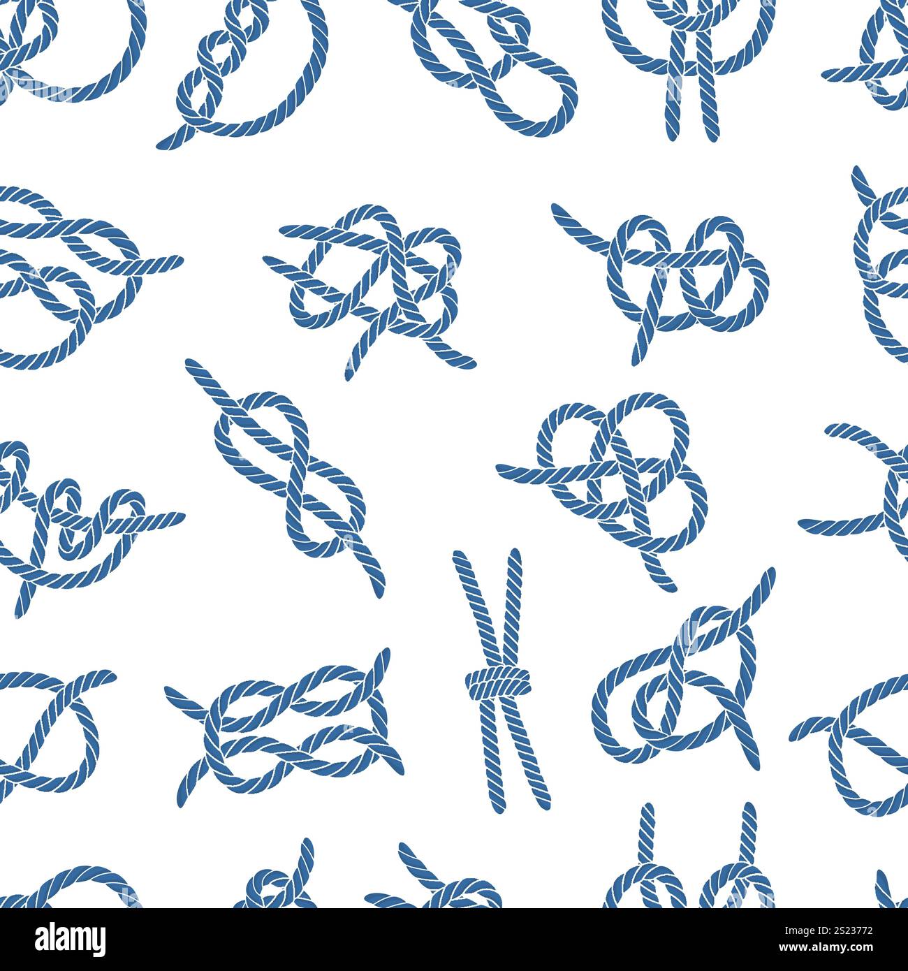 Corda senza cuciture. Nodi nautici blu da corde, vela professionale o nautica. Stampa decorativa in tessuto, elementi di web design, vettore neoterico Illustrazione Vettoriale
