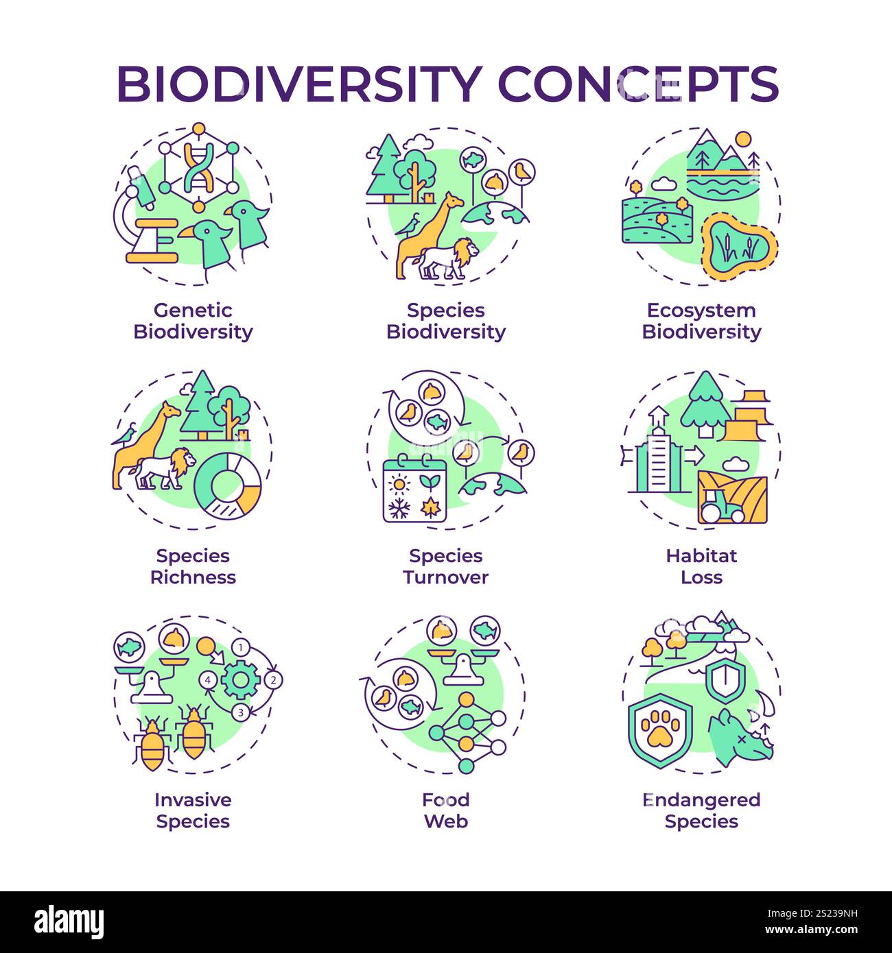 Icone di concetto multicolore sulla biodiversità Illustrazione Vettoriale