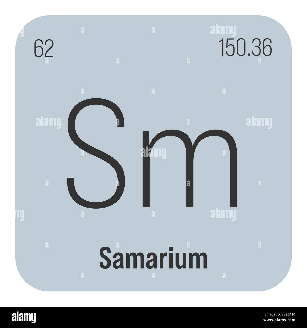 Samario, SM, elemento tavola periodica con nome, simbolo, numero atomico e peso. Metallo di terre rare con vari usi industriali, come in magneti, illuminazione, e come componente in certi tipi di vetro. Illustrazione Vettoriale