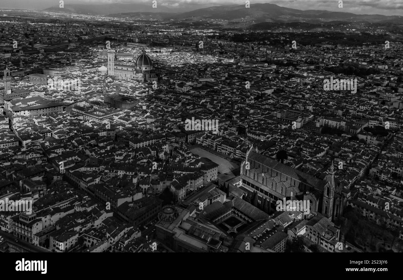 Vista aerea della Toscana nera e bianca di Firenze Foto Stock