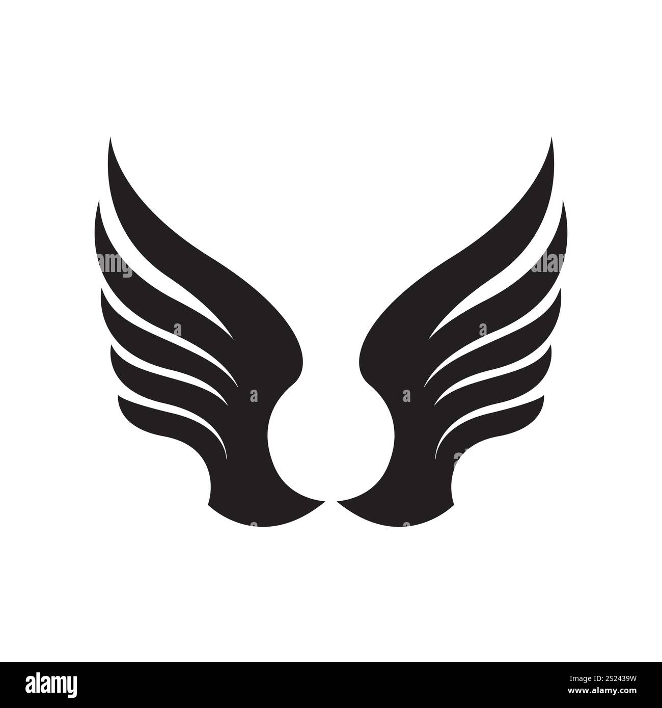 Il logo nero Wings è ampio e rappresenta libertà e potenza. Illustrazione Vettoriale