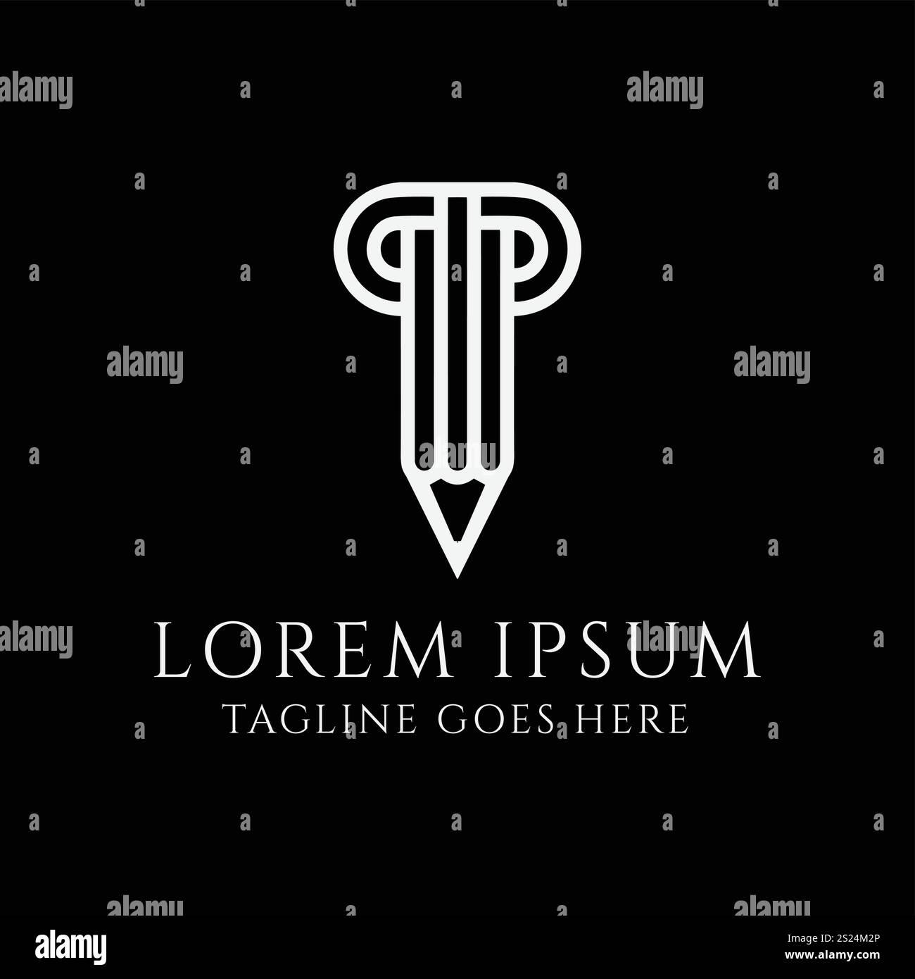 Lettera iniziale P Pen Pencil Monogram Line for Education Campus Collage Logo Design Vector Illustrazione Vettoriale