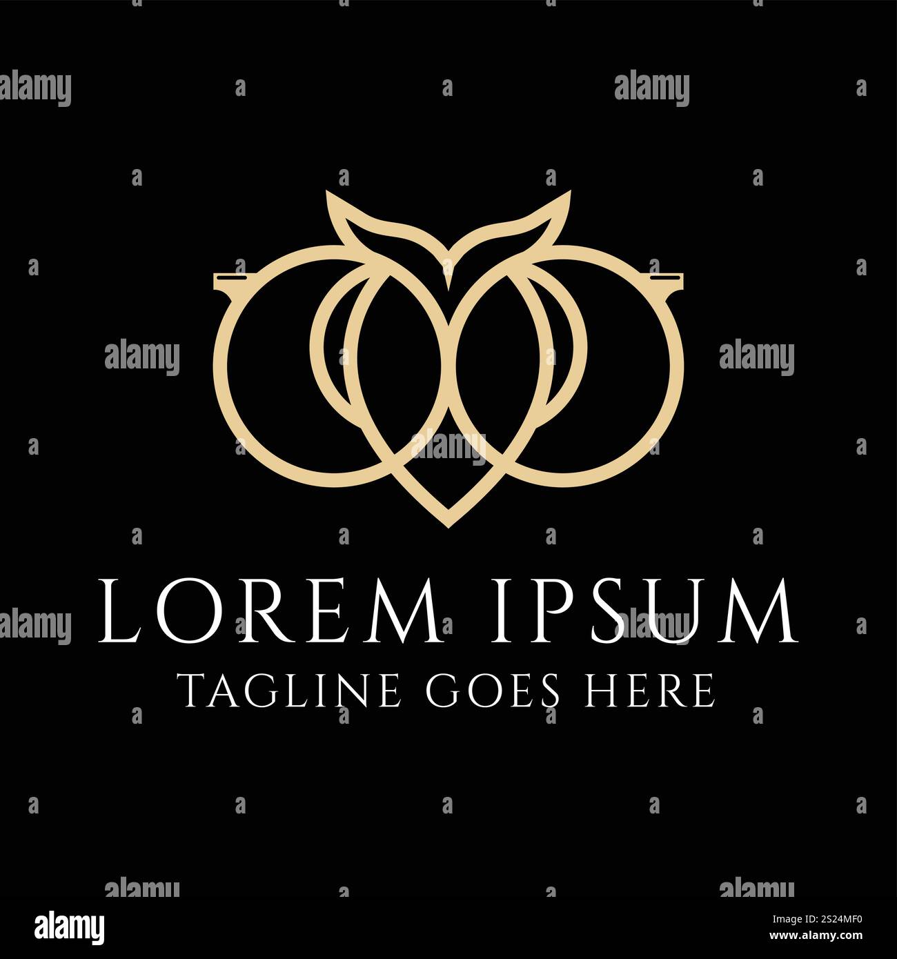 Occhiali Golden Owl Monogram Line per l'istruzione o Intelligence Logo Design Vector Illustrazione Vettoriale