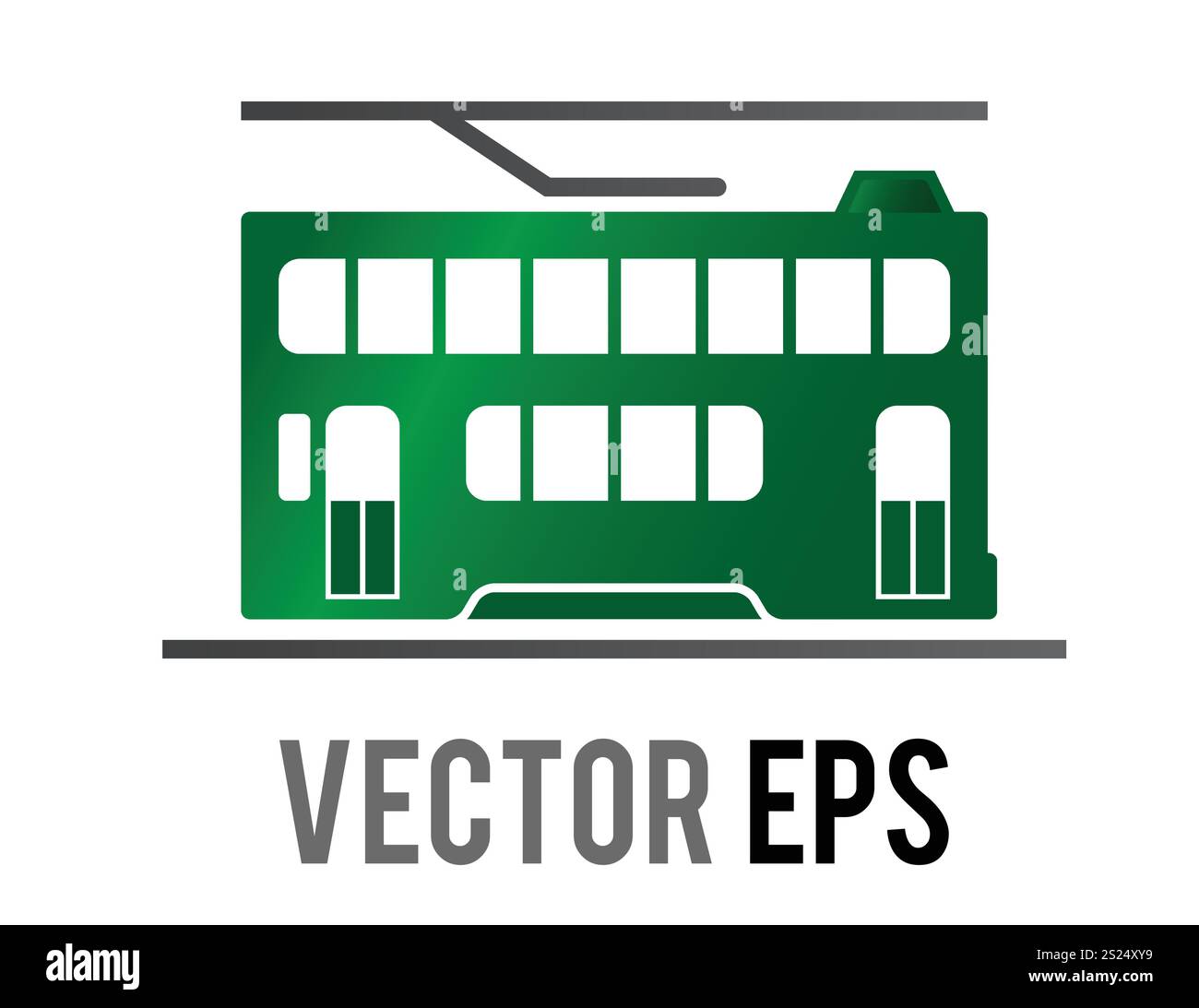 Il lato vettoriale isolato dell'icona verde del tram a due piani con trasporto tradizionale di Hong Kong Illustrazione Vettoriale