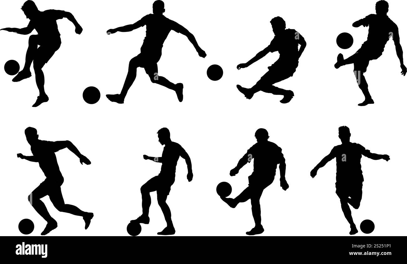 Silhouette giocatore di calcio, giocatore di calcio Illustrazione Vettoriale