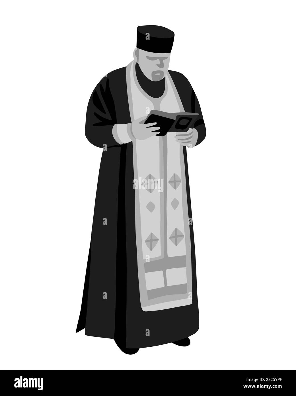 Sacerdote in abito tradizionale che legge da un libro durante una cerimonia religiosa Illustrazione Vettoriale