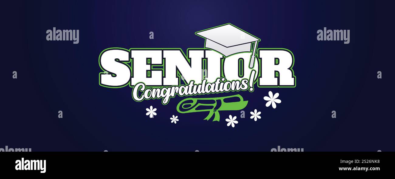 Modello di scheda invito per la classe senior 2025. Congratulazioni per la laurea 2025 con Academic Cap. Senior Congratulazioni cerimonia di saluto per i laureati Illustrazione Vettoriale