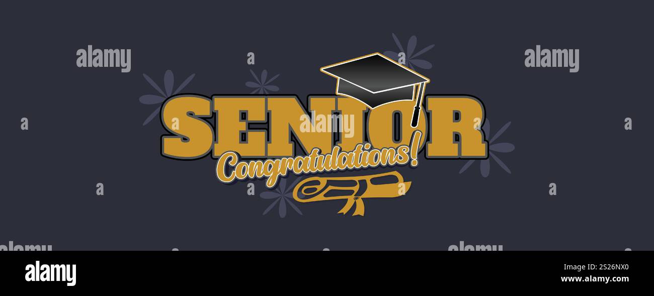 Modello di scheda invito per la classe senior 2025. Congratulazioni per la laurea 2025 con Academic Cap. Senior Congratulazioni cerimonia di saluto per i laureati Illustrazione Vettoriale