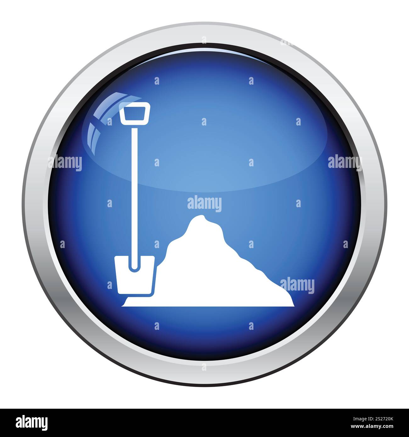 Icona della pala e della sabbia da costruzione. Design lucido dei pulsanti. Foto Stock
