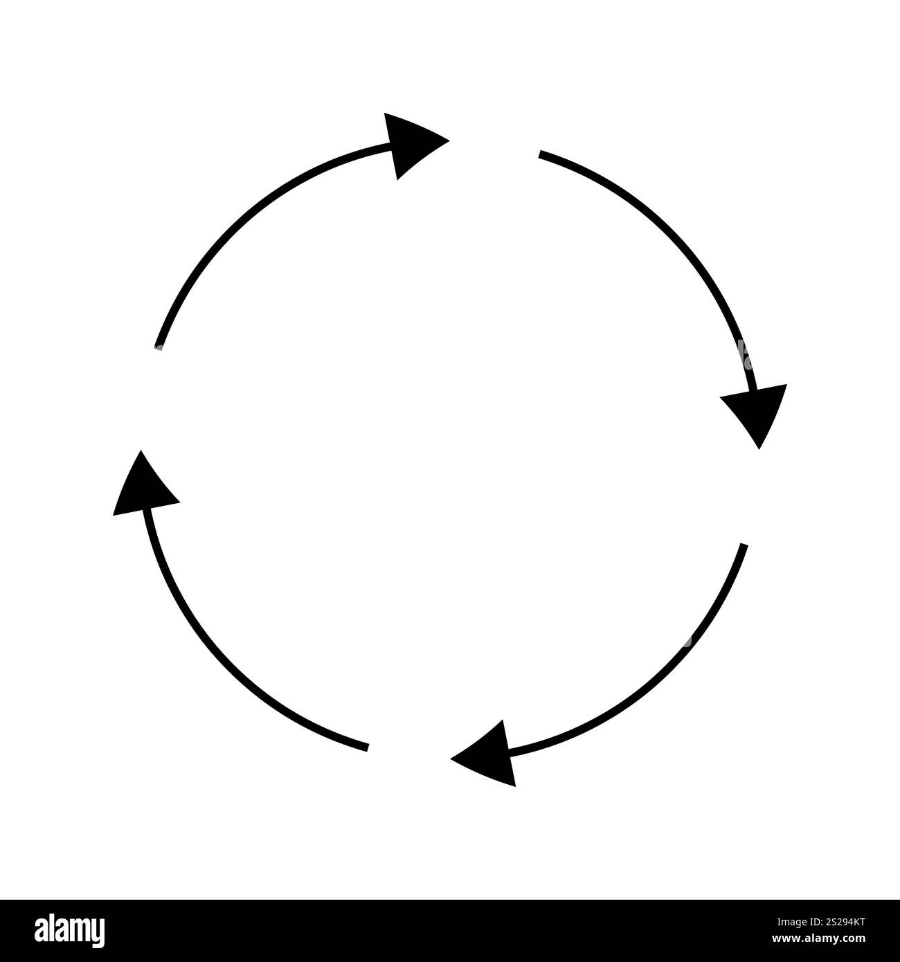 Flusso di processo circolare. Simbolo delle frecce di rotazione. Icona del movimento curvo. Grafica vettoriale minima. Illustrazione Vettoriale