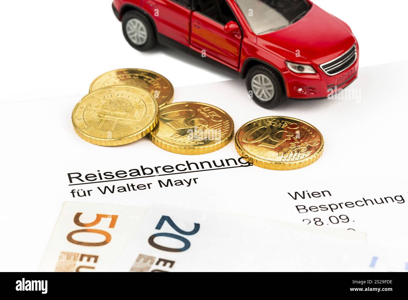 Regolamento delle spese di viaggio con le monete in euro e in automobile Austria Foto Stock
