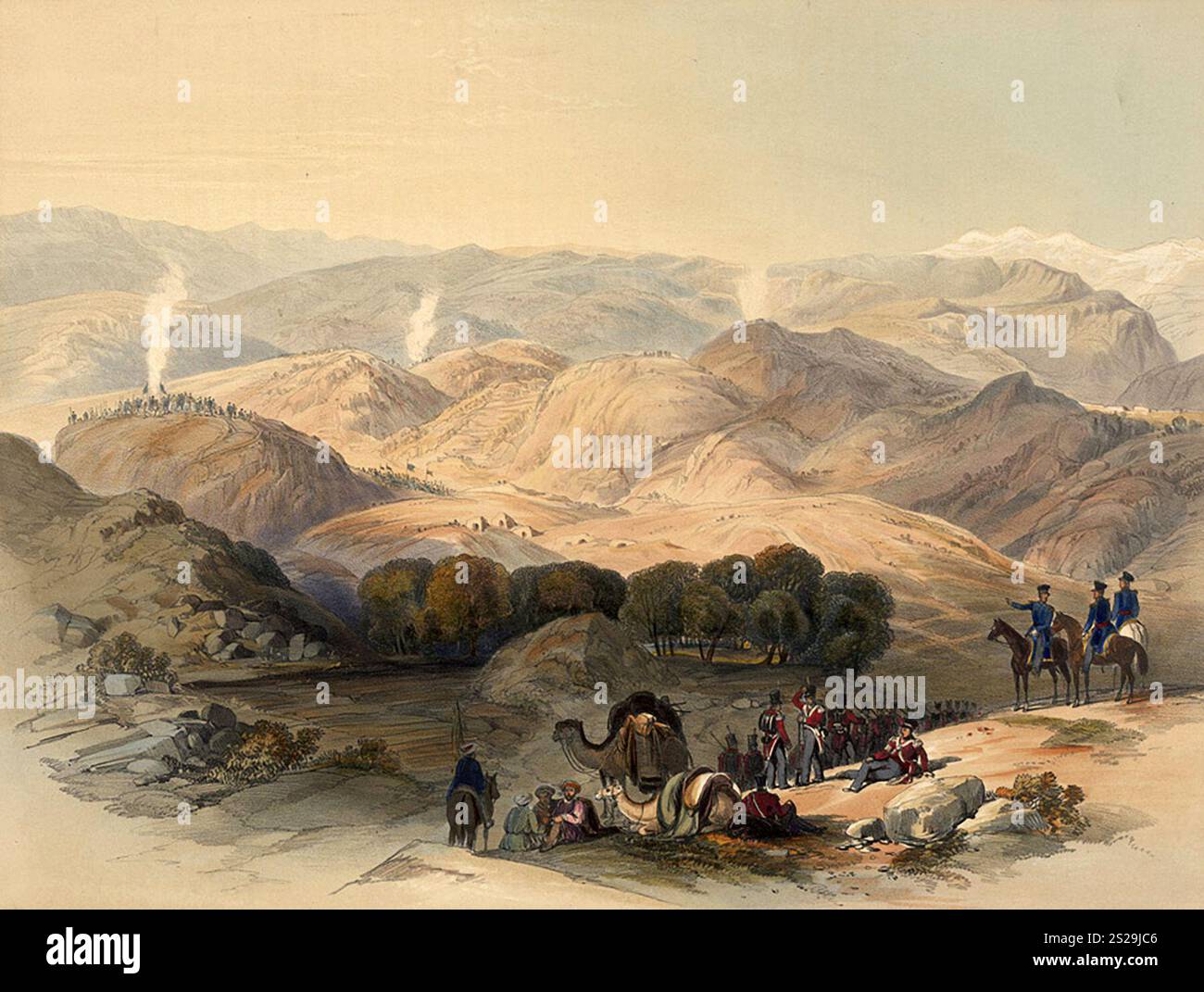 The Grove and Valley of Jugdulluk dove l'esercito di Elphinstone fece la sua ultima resistenza nella disastrosa ritirata; gennaio 1842. L'invasione britannica dell'Aghanistan per installare un leader fantoccio fu uno dei peggiori disastri militari della storia. Dopo che Shah Shujah fu installato a Kabul, l'esercito si ritirò in India. La colonna di 20.000 uomini fu spazzata via con l'eccezione di un soldato britannico e 5-6 indiani. Foto Stock