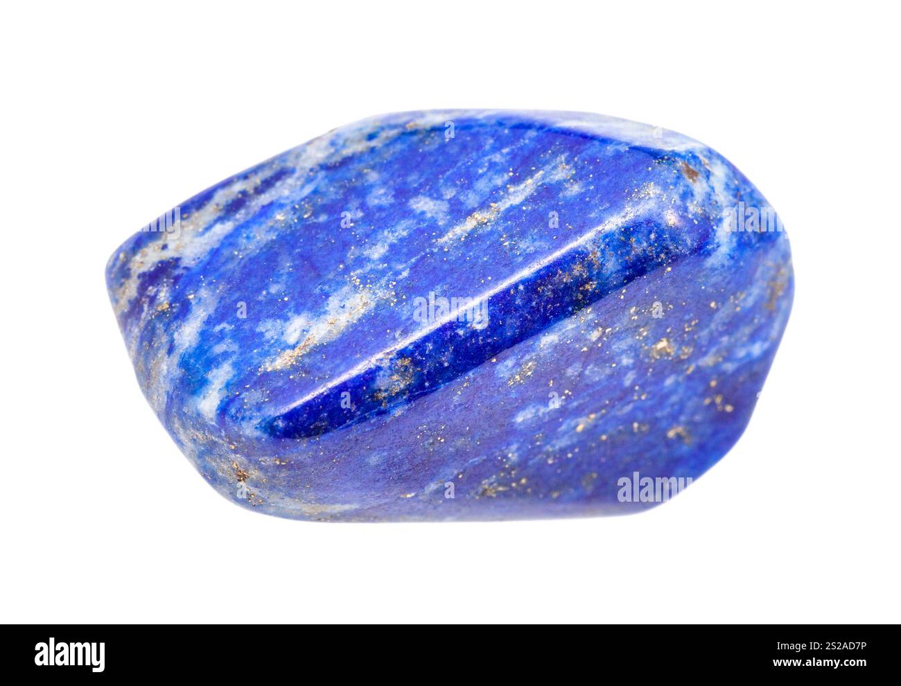 Closeup di campione di minerale naturale dalla raccolta geologica - Lapis lazuli lucidato (Lazurite) gemstone isolato su sfondo bianco Foto Stock