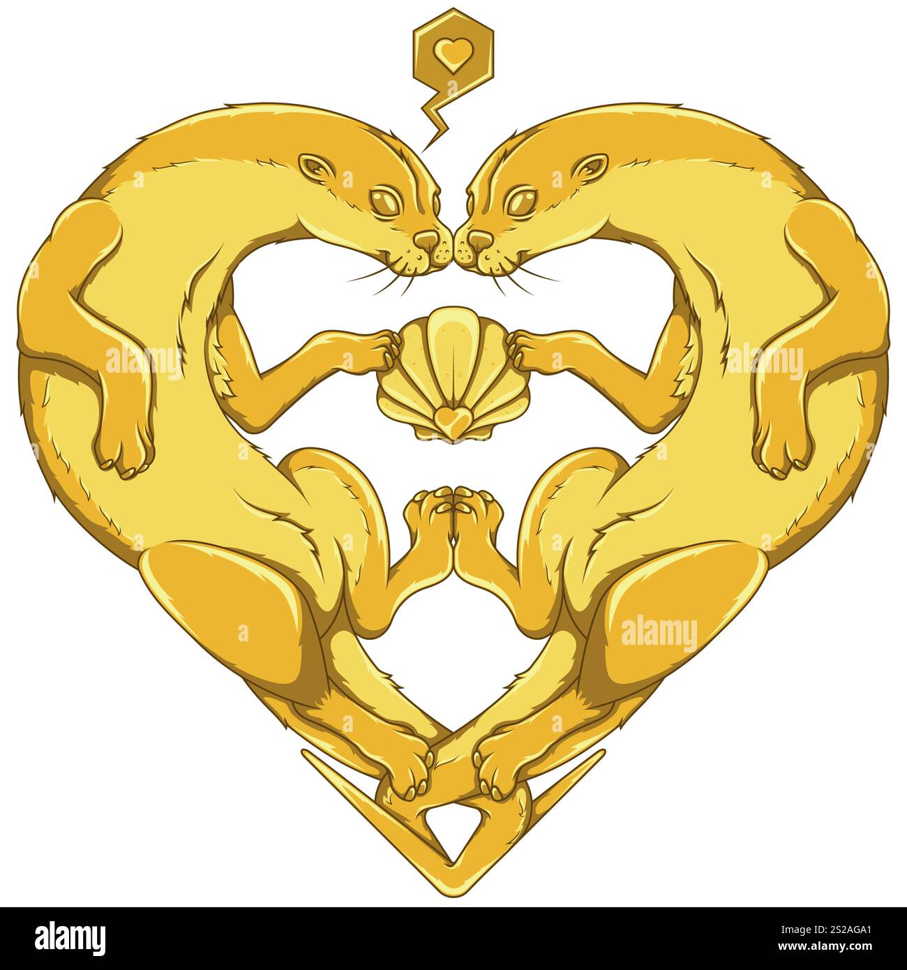Coppia di lontre a forma di cuore, simbolo di San Valentino con gli animali, amore per la natura con i mammiferi marini Illustrazione Vettoriale