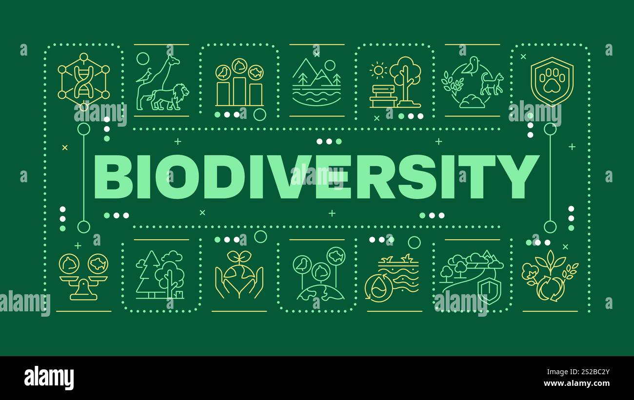 Biodiversità concetto di parola verde scuro Illustrazione Vettoriale