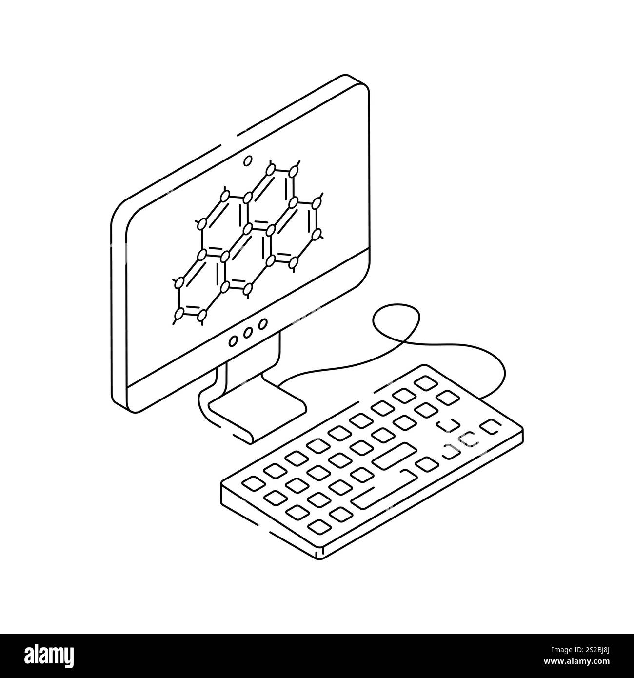 Computer desktop con diagrammi molecolari per vettori di ricerca medica Illustrazione Vettoriale