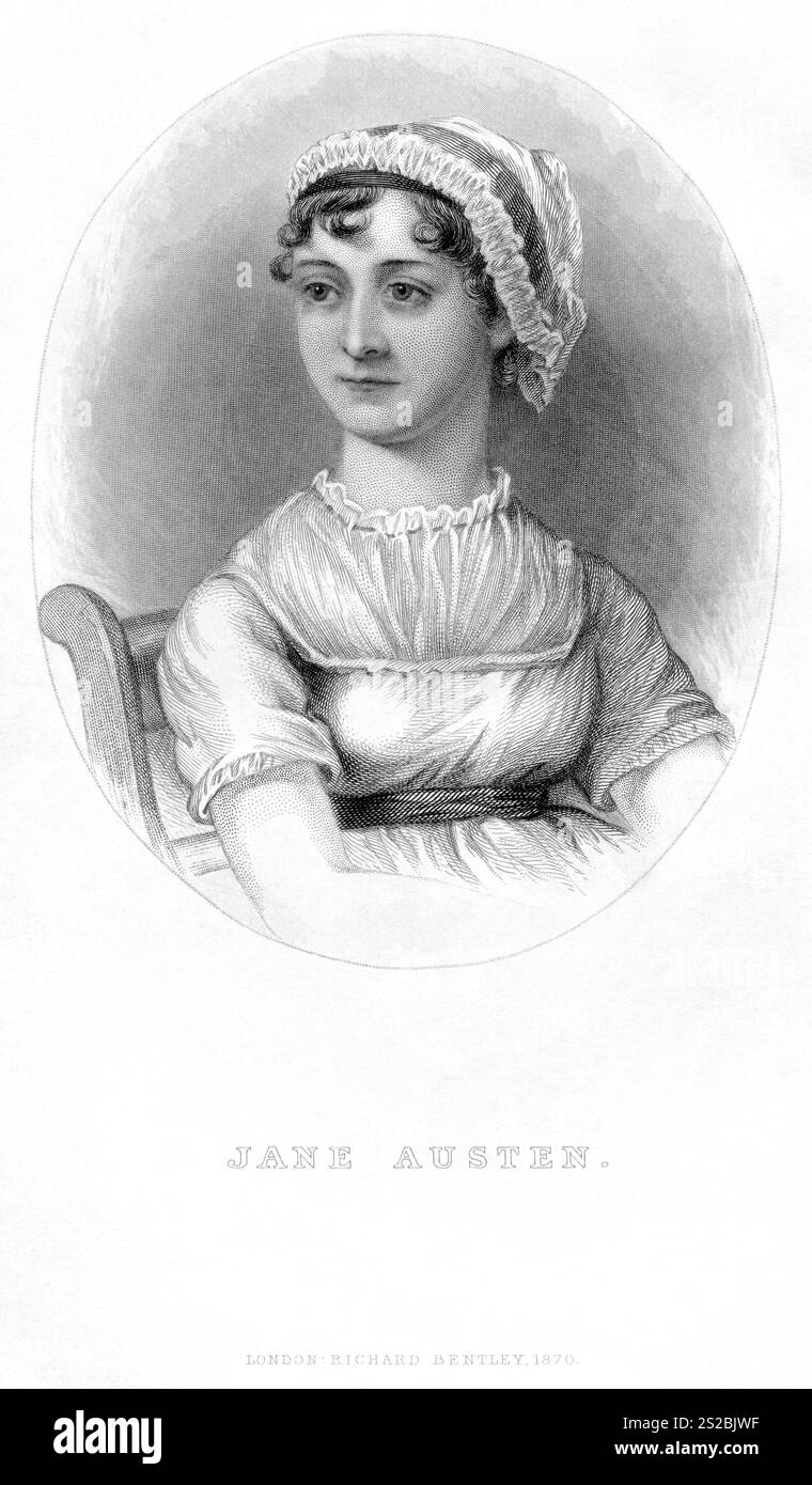 Jane Austen (2025 segna il 250° anniversario della nascita di Jane Austen) - Ritratto di Jane Austen, dal libro di memorie di J. E. Austen-Leigh (1798-1874) Foto Stock