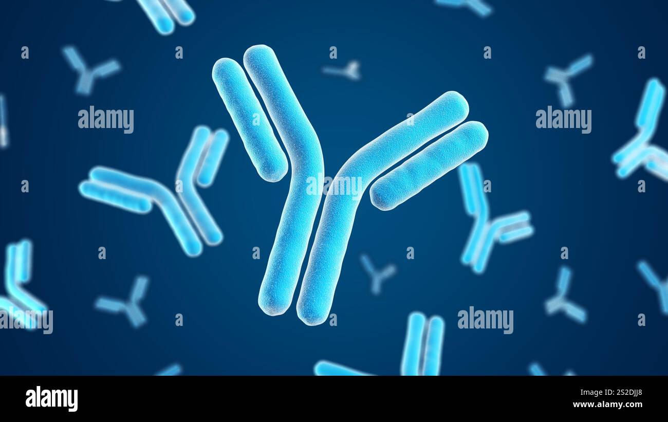 Anticorpi. Immunoglobuline. Colore blu. illustrazione 3d. Foto Stock