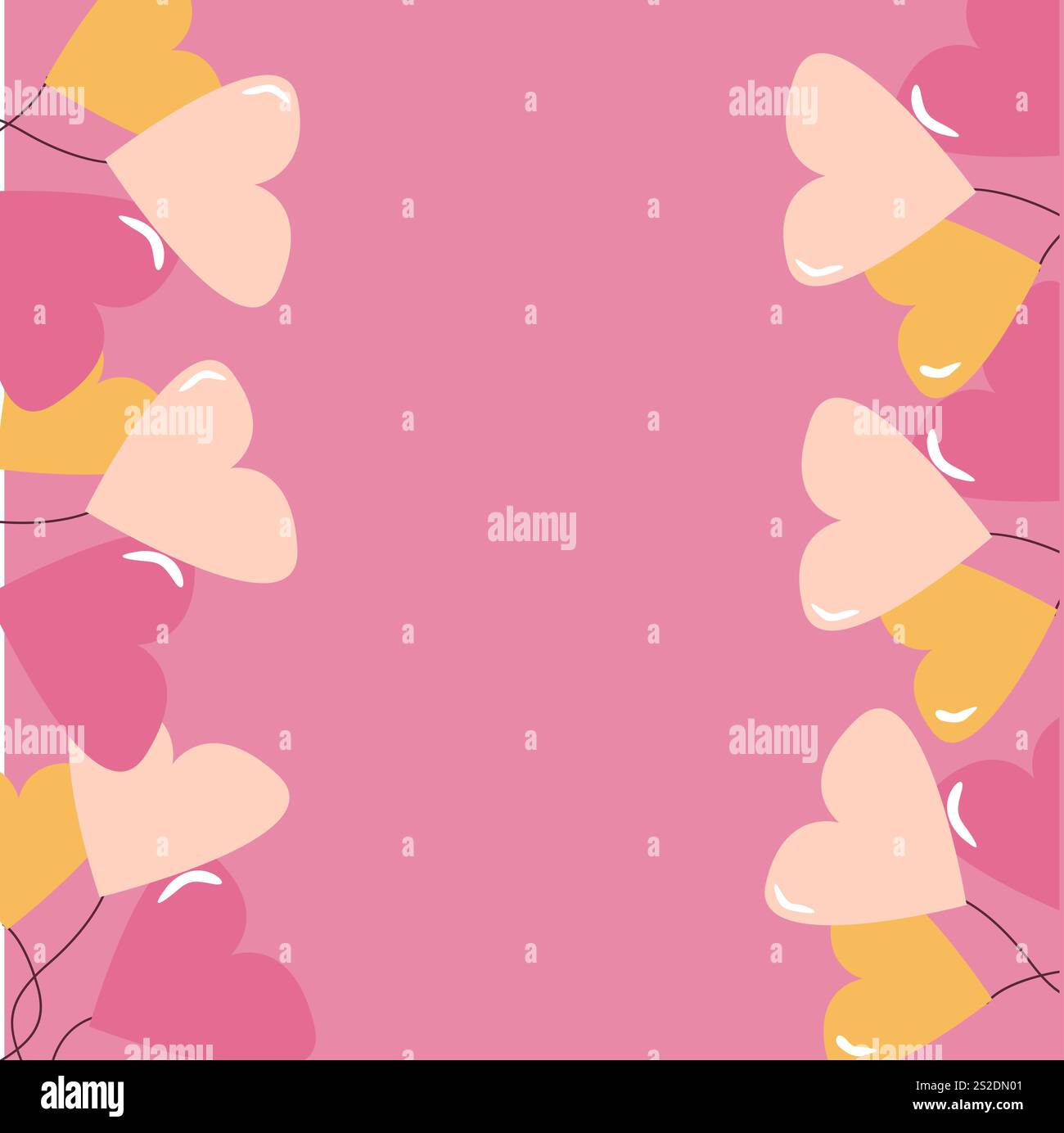 Palloncini colorati a forma di cuore su sfondo rosa per celebrazioni e decorazioni. Illustrazione Vettoriale