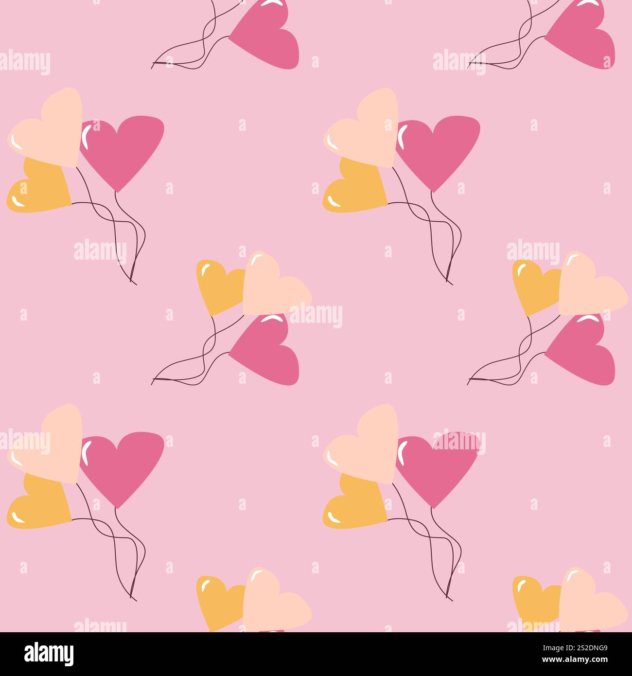Motivo romantico senza cuciture con palloncini a cuore su sfondo rosa. Illustrazione Vettoriale