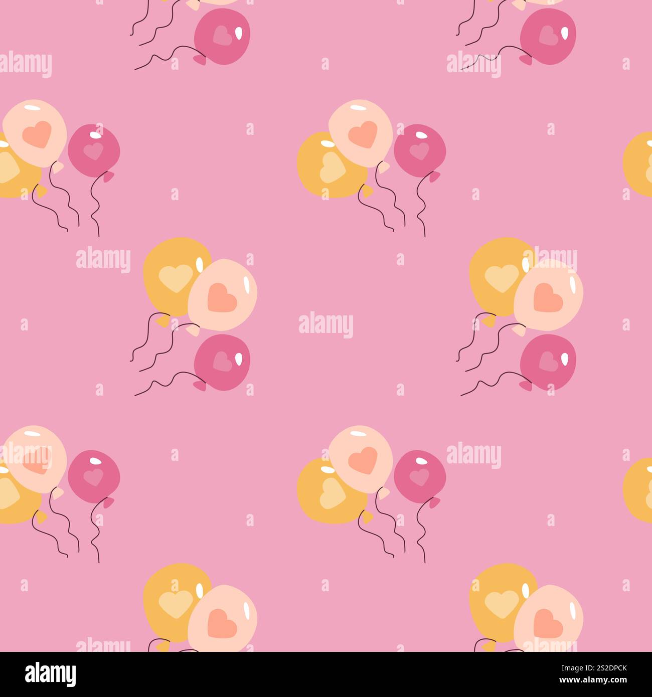 Colorato motivo a palloncino con cuori su sfondo rosa. Illustrazione Vettoriale