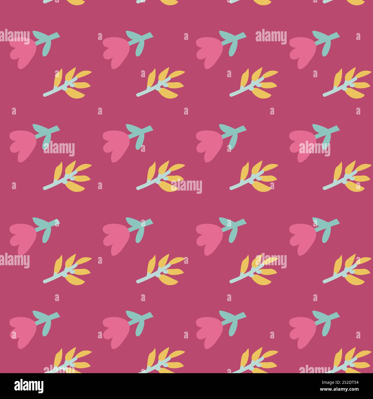 Motivo floreale senza cuciture con foglie colorate e petali su sfondo rosa. Illustrazione Vettoriale