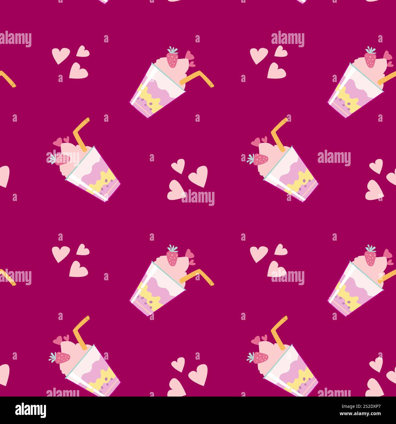 Forma di frullati senza cuciture con cuori su fondo di bacche. Illustrazione Vettoriale