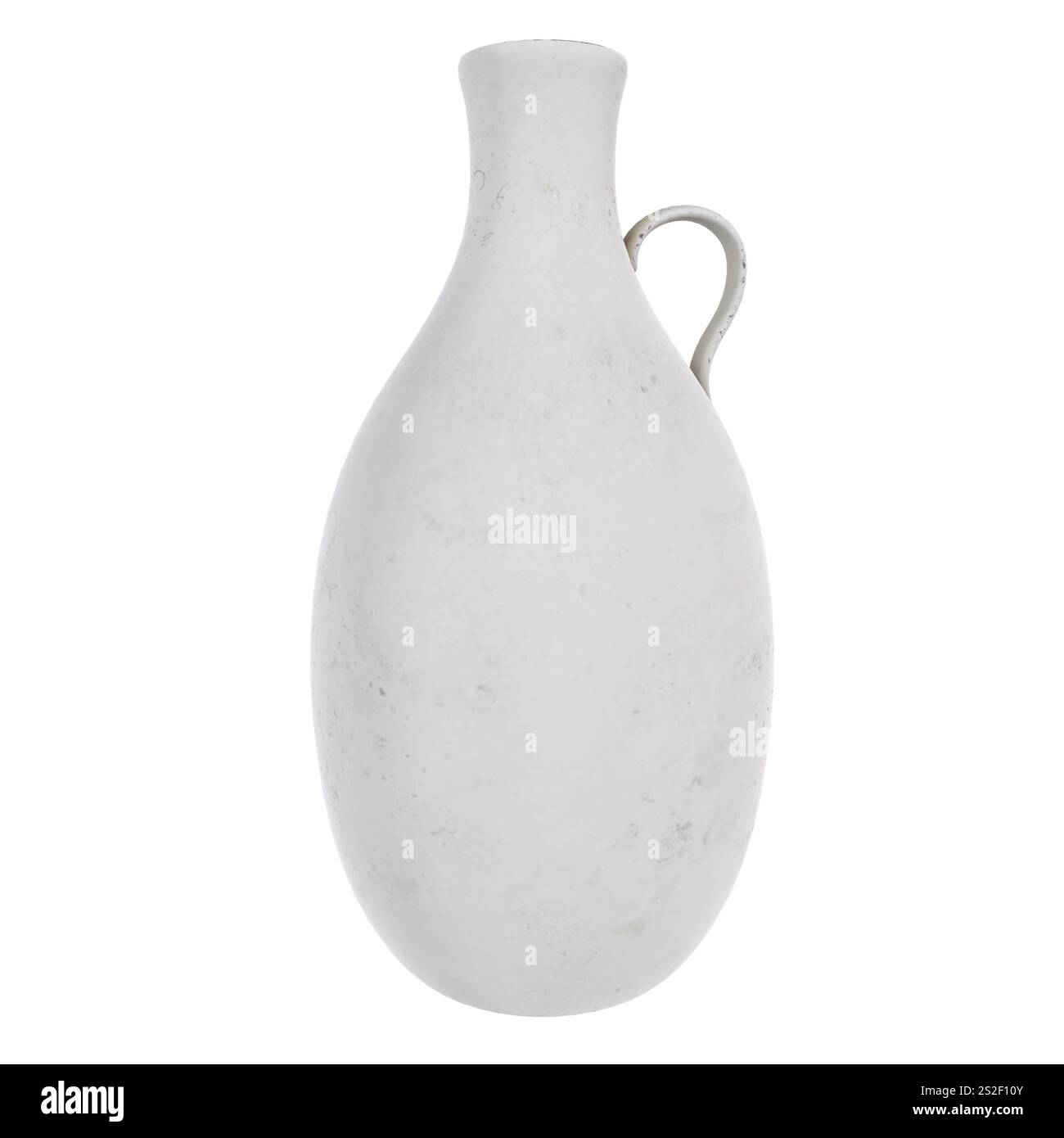 Un'elegante caraffa in ceramica dalla forma curva e dall'impugnatura si appoggia su uno sfondo bianco semplice. Foto Stock
