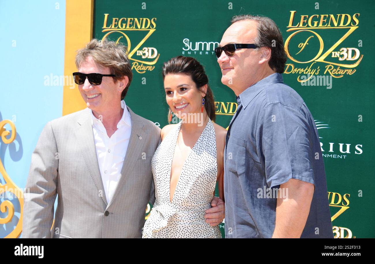 Martin Short, Lea Michele e Jim Belushi alla prima di "Legends of Oz: Dorothy's Return" al Regency Village Theatre di Westwood, California - 3 maggio 2014 Foto Stock