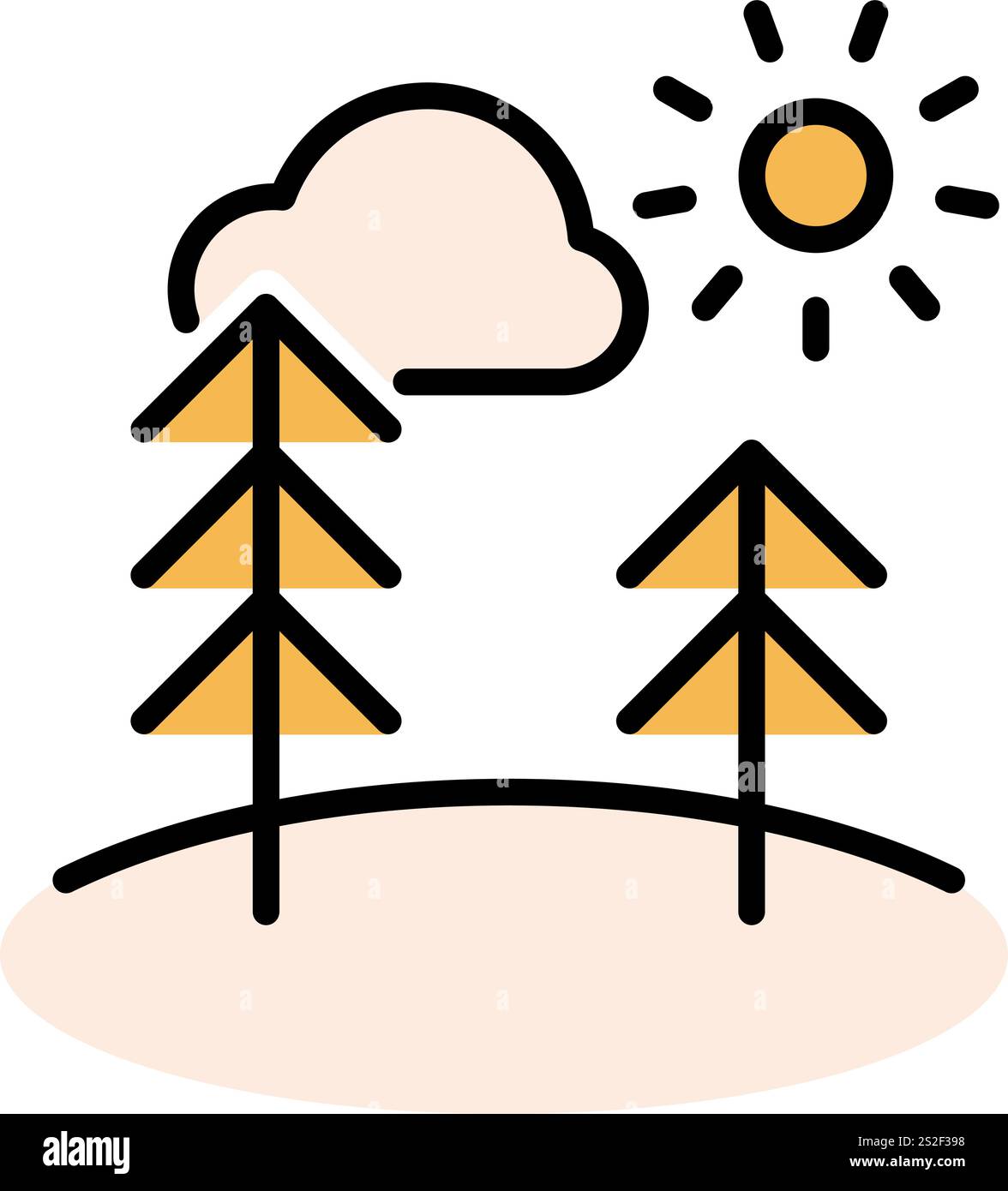 Icona della linea paesaggistica con alberi di pino, sole e nuvole. Segno vettoriale di contorno, pittogramma di stile lineare. Simbolo della natura, illustrazione del logo. Traccia modificabile Illustrazione Vettoriale Icona della linea paesaggistica con alberi di pino, sole e nuvole. Segno vettoriale di contorno, pittogramma di stile lineare. Simbolo della natura, illustrazione del logo. Traccia modificabile Illustrazione Vettoriale