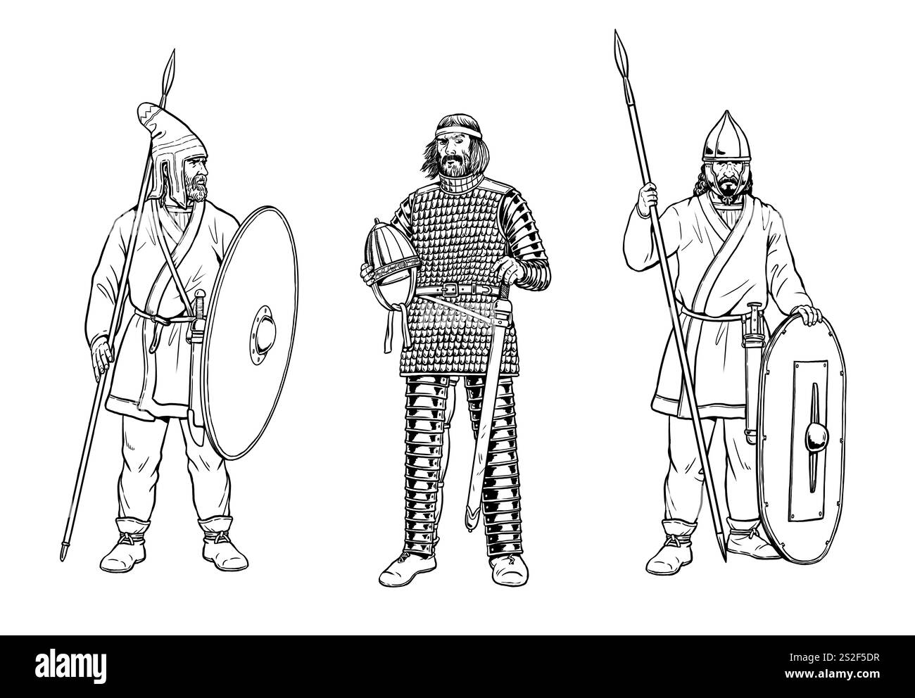 Guerriero partico pesantemente armato con guardia. Disegno storico con antichi guerrieri. Foto Stock