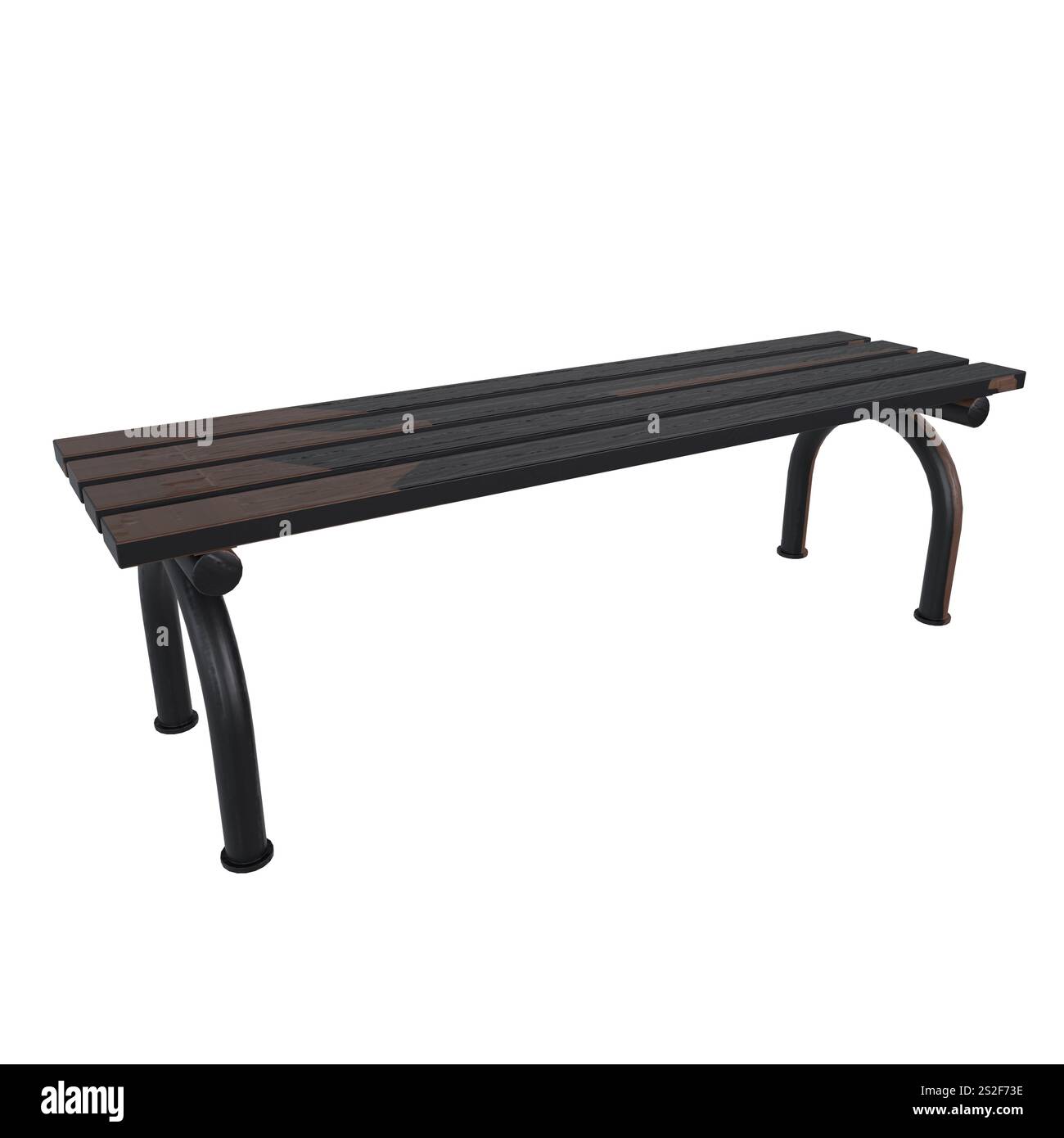 Elegante panca in legno adatta per giardini, parchi o interni domestici, isolata su sfondo bianco. Foto Stock