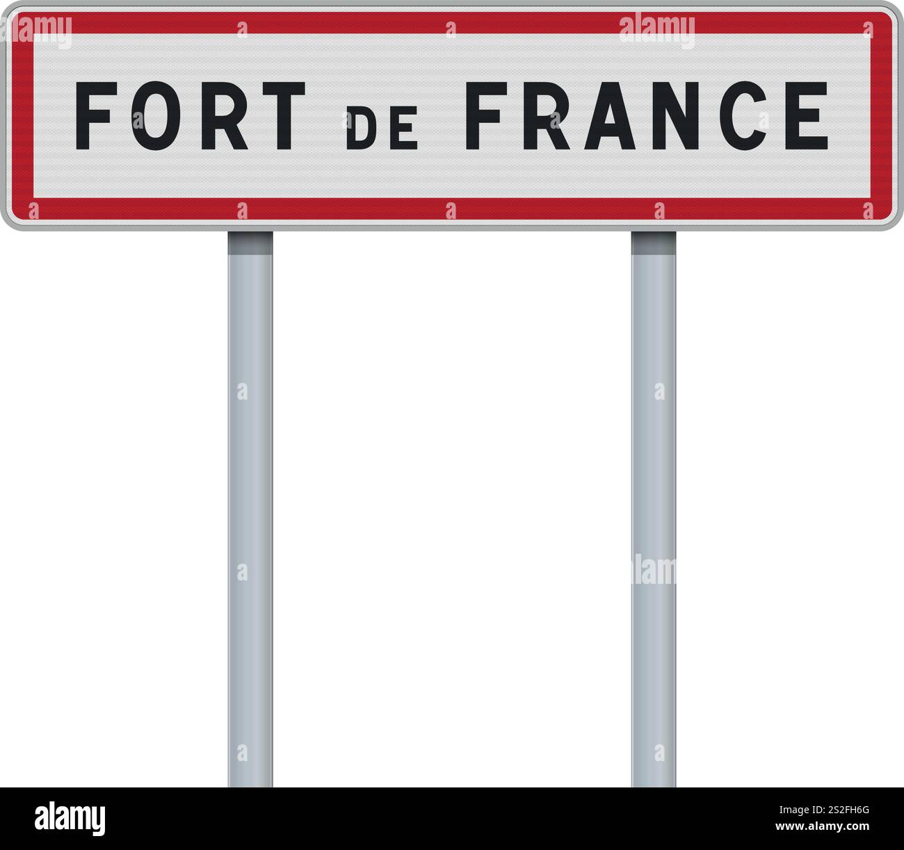 Illustrazione vettoriale del cartello stradale di ingresso della città di Fort de France su pali metallici Illustrazione Vettoriale