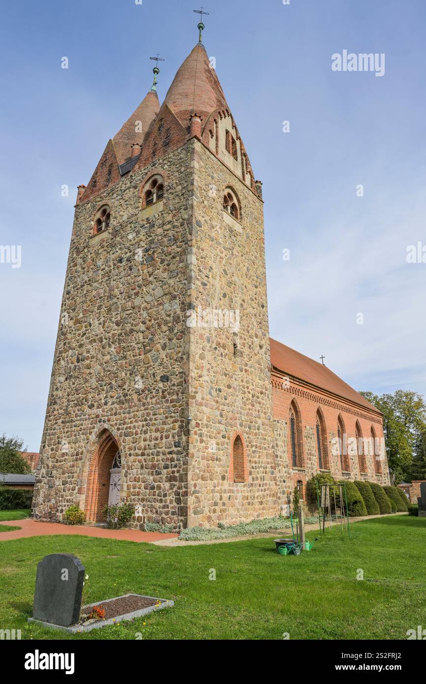 Evangelische Kirche St. Martin, Brunau, Altmarkkreis Salzwedel, Sachsen-Anhalt, Deutschland Foto Stock