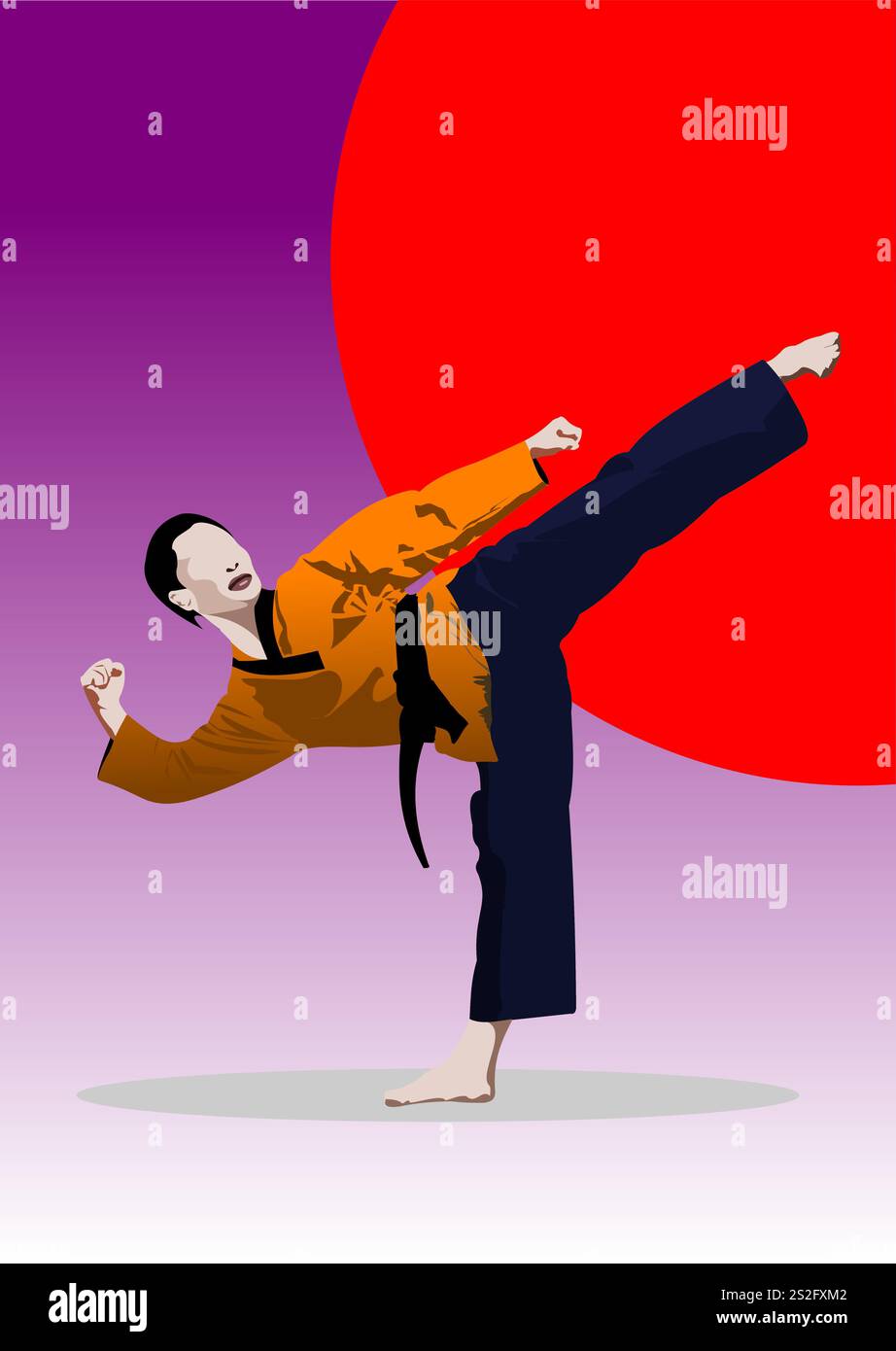Sport da combattimento orientali. Illustrazione vettoriale 3d a colori Illustrazione Vettoriale