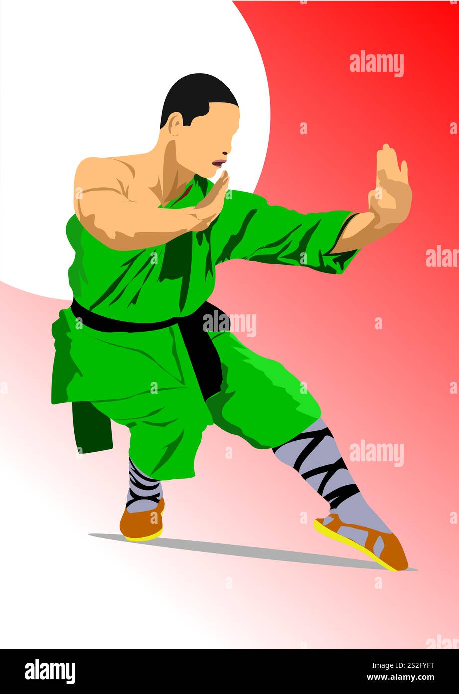 Sport da combattimento orientali. Illustrazione vettoriale 3d a colori Illustrazione Vettoriale