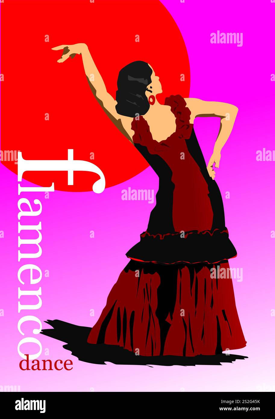 Bella giovane donna che balla flamenco. Illustrazione vettoriale 3d Illustrazione Vettoriale