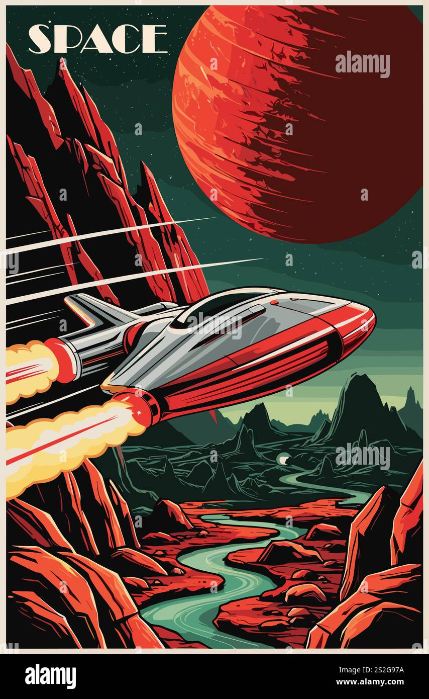 Spazio in stile retrò futuristico poster Vector art Illustrazione Vettoriale