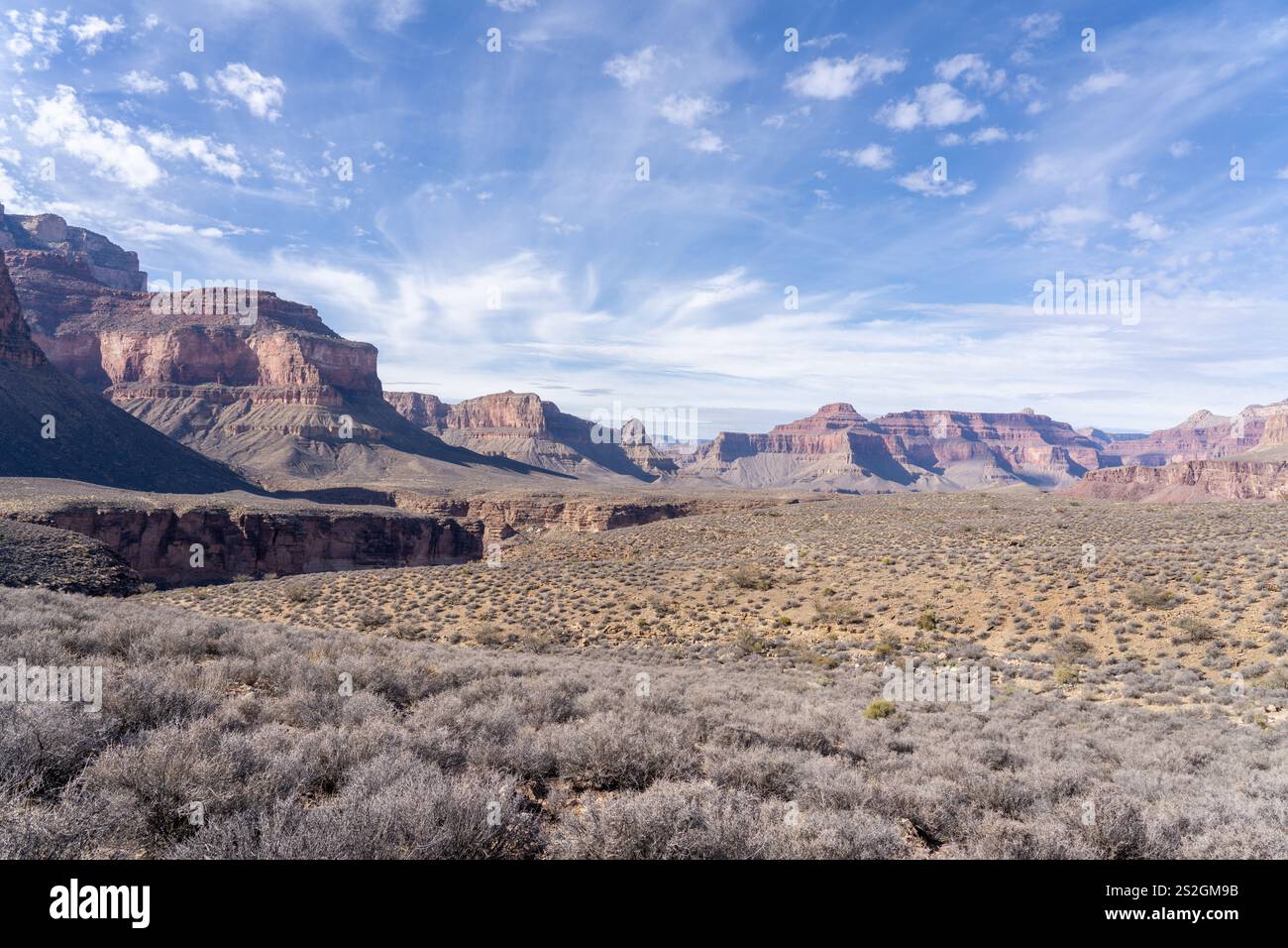 La piattaforma di Tonto nel Grand Canyon in un giorno di sole con scogliera sullo sfondo Foto Stock La piattaforma di Tonto nel Grand Canyon in un giorno di sole con scogliera sullo sfondo Foto Stock