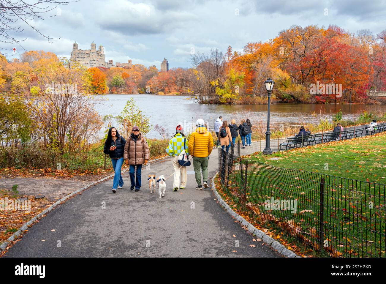 Central Park, persone che godono delle vedute dello skyline, Manhattan, New York, New York, New York, Stati Uniti Foto Stock