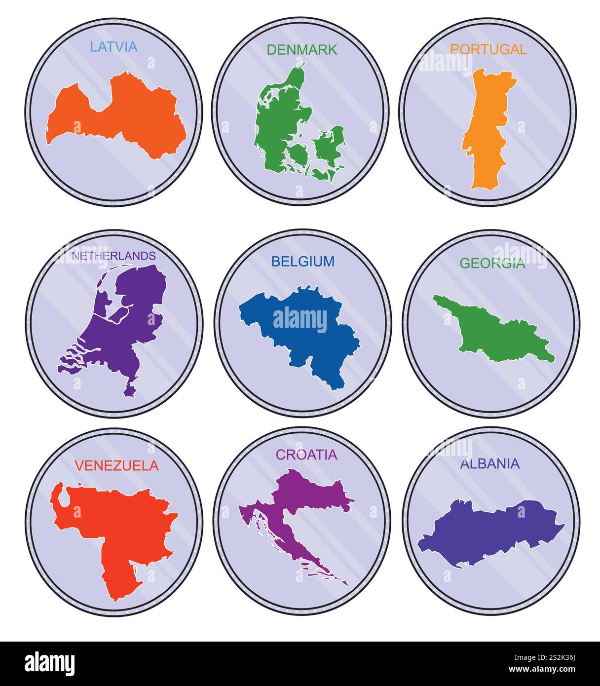 Paesi del mondo sulle monete. Set (Imposta). Mappa della Terra derivata da: http://www.lib.utexas.edu/maps/world maps/world physical 2011 nov.pdf, ed è stata tran Illustrazione Vettoriale