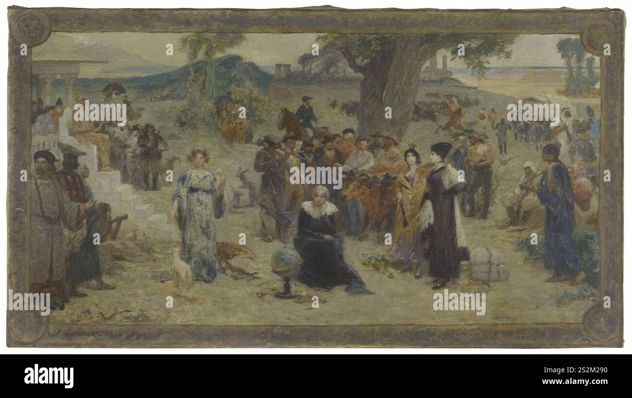 Fernand Cormon - Esquisse pour la mairie de Bois-Colombes , les Cinq Continents Foto Stock